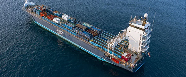 Cargo ship at port — export logistics for US distribution